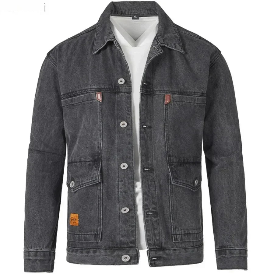 Spring Autumn Men’s Denim Coats – Multi-Pocket Loose Fit Single-Breasted Cardigan, Fashion Casual Cargo Jeans Jacket for Men