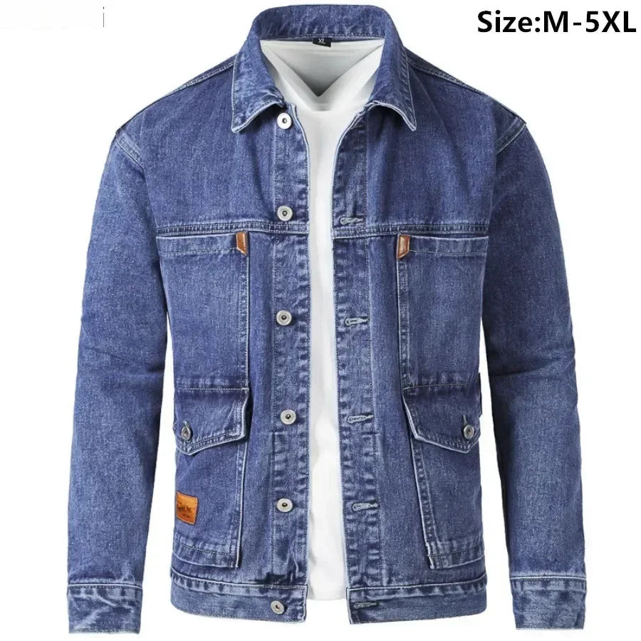 Spring Autumn Men’s Denim Coats – Multi-Pocket Loose Fit Single-Breasted Cardigan, Fashion Casual Cargo Jeans Jacket for Men